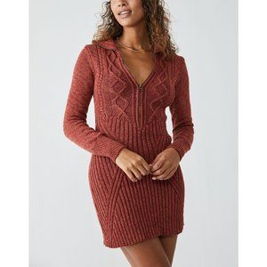 Free People Brick Red Cable Knit Mini Dress